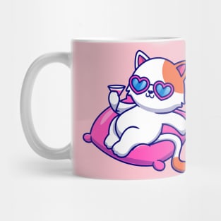 Cute Cat Chill On Pillow With Juice Cartoon Mug